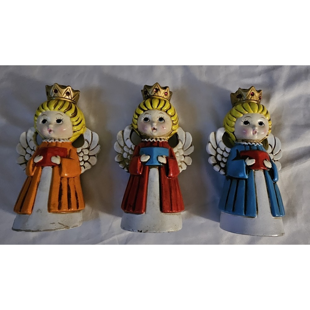 Set Of 3 Homco Christmas Angel Choir Candle Holders #5256 Holiday Xmas